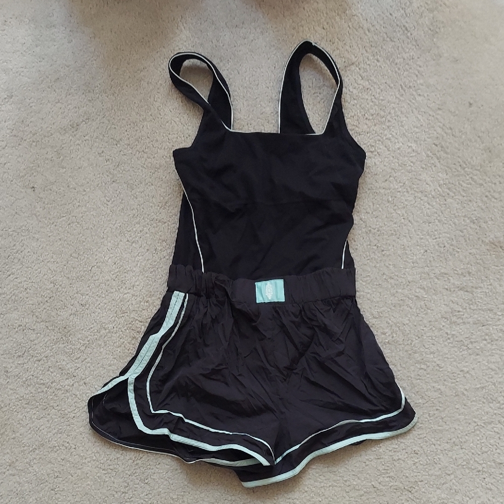 FP Movement by Free People Varsity Blues Runsie Black with Mint Detail